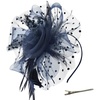 DRESHOW Fascinators Hat Flower Mesh Ribbons Feathers on a Headband and a Clip Tea Party Headwear for Girls and Women(7″ Diameter / Navy)