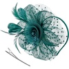 DRESHOW Fascinators Hat Flower Mesh Ribbons Feathers on a Headband and a Clip Tea Party Headwear for Girls and Women(7″ Diameter / Peacock Blue)