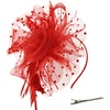 DRESHOW Fascinators Hat Flower Mesh Ribbons Feathers on a Headband and a Clip Tea Party Headwear for Girls and Women(7″ Diameter / Red)