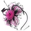 DRESHOW Fascinators Hat Flower Mesh Ribbons Feathers on a Headband and a Clip Tea Party Headwear for Girls and Women(7″ Diameter/ Black Fuschia)