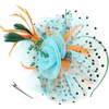 DRESHOW Fascinators Hat Flower Mesh Ribbons Feathers on a Headband and a Clip Tea Party Headwear for Girls and Women(7″ Diameter/ Green and Orange and Sky Blue)