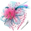 DRESHOW Fascinators Hat Flower Mesh Ribbons Feathers on a Headband and a Clip Tea Party Headwear for Girls and Women(7″ Diameter/ Hot Pink & Teal & Dark Green)