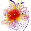 DRESHOW Fascinators Hat Flower Mesh Ribbons Feathers on a Headband and a Clip Tea Party Headwear for Girls and Women(7″ Diameter/ Red Purple Yellow)