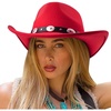 DRESHOW Women Men Classic Felt Wide Brim Western Cowboy & Cowgirl Cap Belt Buckle Retro Panama Hat Unisex Rolled up Caps(1 Pack: Red (Hat Circumference: 22-22.8″))