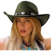 DRESHOW Women Men Classic Felt Wide Brim Western Cowboy & Cowgirl Cap Belt Buckle Retro Panama Hat Unisex Rolled up Caps(1 Pack Style 1: Army Green (Hat Circumference: 22-22.8″))
