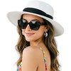 DRESHOW Women Straw Panama Hat Travel Fedora Beach Sun Hat Summer Wide Brim Straw Roll up Hats UPF 50+(1 Pack Boater Hat: White With Black Band)