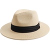 DRESHOW Women Straw Panama Hat Travel Fedora Beach Sun Hat Summer Wide Brim Straw Roll up Hats UPF 50+(Fedora Beige)