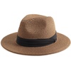 DRESHOW Women Straw Panama Hat Travel Fedora Beach Sun Hat Summer Wide Brim Straw Roll up Hats UPF 50+(Fedora Coffee)