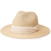 DRESHOW Women Straw Panama Hat Travel Fedora Beach Sun Hat Summer Wide Brim Straw Roll up Hats UPF 50+(Fedora Hat: Beige (Beige Ribbon))