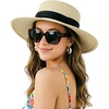 DRESHOW Women Straw Panama Hat Travel Fedora Beach Sun Hat Summer Wide Brim Straw Roll up Hats UPF 50+(Fedora L Beige a)