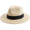 DRESHOW Women Straw Panama Hat Travel Fedora Beach Sun Hat Summer Wide Brim Straw Roll up Hats UPF 50+(Fedora a Beige)