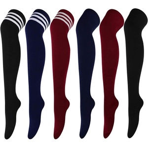 DRESHOW 6 Pairs High Thigh Socks Striped Over Knee Thin Tights Long Stocking for Women Leg Warmer(6 Pairs: Black  Navy  Burgundy (Striped & Solid))