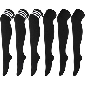 DRESHOW 6 Pairs High Thigh Socks Striped Over Knee Thin Tights Long Stocking for Women Leg Warmer(6 Pairs: Black Ab)