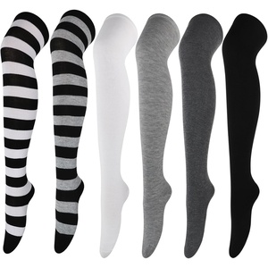 DRESHOW 6 Pairs High Thigh Socks Striped Over Knee Thin Tights Long Stocking for Women Leg Warmer(6 Pairs: Black White  Black Grey  White  Light Grey  Dark Grey  Black)
