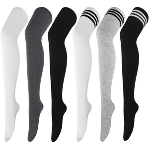 DRESHOW 6 Pairs High Thigh Socks Striped Over Knee Thin Tights Long Stocking for Women Leg Warmer(6 Pairs Extra Long: Black  White  Gray  Light Gray)