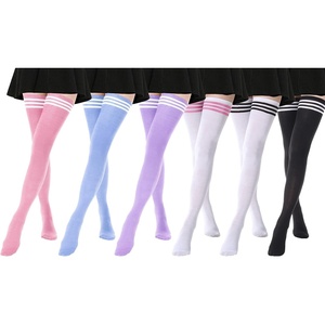 DRESHOW 6 Pairs High Thigh Socks Striped Over Knee Thin Tights Long Stocking for Women Leg Warmer(6 Pairs Extra Long: Light Purple  Pale Lake Blue  Pink  White(pink/Black)  Black)