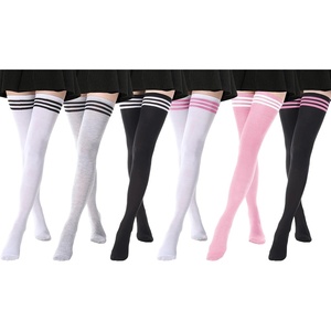 DRESHOW 6 Pairs High Thigh Socks Striped Over Knee Thin Tights Long Stocking for Women Leg Warmer(6 Pairs Extra Long: White-black  Grey-black  Black-white  White-pink  Pink-white  Black-pink)