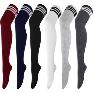 DRESHOW 6 Pairs High Thigh Socks Striped Over Knee Thin Tights Long Stocking for Women Leg Warmer(6 Pairs Extra Long: Wine Red  Navy Blue  Black  White  Gray  Light Gray)