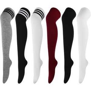 DRESHOW 6 Pairs High Thigh Socks Striped Over Knee Thin Tights Long Stocking for Women Leg Warmer(6 Pairs: Gray  Black  White  Wine Red a)
