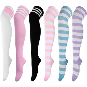 DRESHOW 6 Pairs High Thigh Socks Striped Over Knee Thin Tights Long Stocking for Women Leg Warmer(6 Pairs High Thigh: Pink  Blue  Purple  White  Pink  Black)