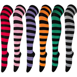 DRESHOW 6 Pairs High Thigh Socks Striped Over Knee Thin Tights Long Stocking for Women Leg Warmer(6 Pairs: Pink  Purple  Orange  Green  Grey  Red)