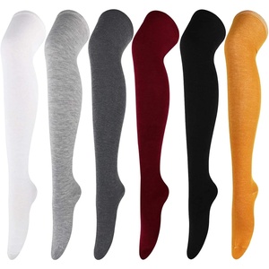 DRESHOW 6 Pairs High Thigh Socks Striped Over Knee Thin Tights Long Stocking for Women Leg Warmer(6 Pairs: White  Light Gray  Gray  Burgundy  Black  Mustard)