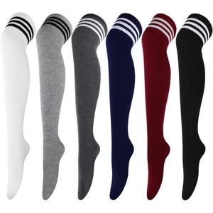 DRESHOW 6 Pairs High Thigh Socks Striped Over Knee Thin Tights Long Stocking for Women Leg Warmer(6 Pairs: Wine Red  Navy  Black  White  Light Gray  Gray)
