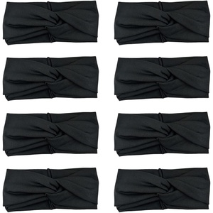 DRESHOW 8 Pack Headbands for Women Yoga Knotted Headbands Elastic Criss Cross Hair Accessories Sports Head Wrap Non Slip(8 Pack Plain Black)