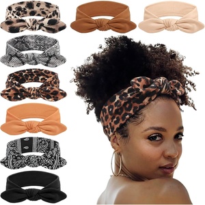 DRESHOW 8 Pack Headbands for Women Yoga Knotted Headbands Elastic Criss Cross Hair Accessories Sports Head Wrap Non Slip(8 Pack: Rabbit Ears Bow A)