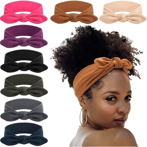 DRESHOW 8 Pack Headbands for Women Yoga Knotted Headbands Elastic Criss Cross Hair Accessories Sports Head Wrap Non Slip(8 Pack: Rabbit Ears Bow B)