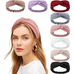 DRESHOW 8 Pack Headbands for Women Yoga Knotted Headbands Elastic Criss Cross Hair Accessories Sports Head Wrap Non Slip(8 Pack: Wheat Patterned a)