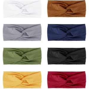 DRESHOW 8 Pack Headbands for Women Yoga Knotted Headbands Elastic Criss Cross Hair Accessories Sports Head Wrap Non Slip(C Criss Cross Solid Color B)