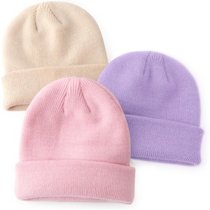 DRESHOW BQUBO 3 Pack Baby Beanies Toddler Kids Winter Hats Soft Knit Hat for Baby Boys Girls Warm Cap Beanies(3 Pack Knit Cap: Beige  Pink  Light Purple)