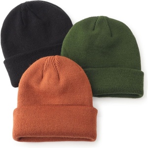 DRESHOW BQUBO 3 Pack Baby Beanies Toddler Kids Winter Hats Soft Knit Hat for Baby Boys Girls Warm Cap Beanies(3 Pack Knit Cap: Caramel-orange  Army Green  Black)