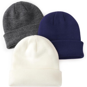 DRESHOW BQUBO 3 Pack Baby Beanies Toddler Kids Winter Hats Soft Knit Hat for Baby Boys Girls Warm Cap Beanies(3 Pack Knit Cap: White  Dark Grey  Navy Blue)