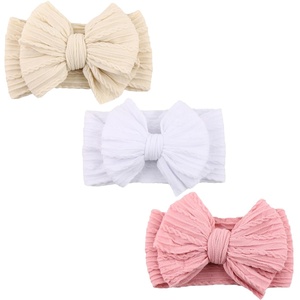 DRESHOW BQUBO Handmade Baby Headbands Soft & Stretchy Hair Bands with Bows Nylon Bows Hairbands for Girls Newborn Infant Toddlers Hair Accessories 3 pack(3 Pack Bow Knit Spiral Patterned E)
