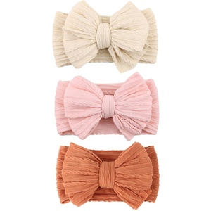 DRESHOW BQUBO Handmade Baby Headbands Soft & Stretchy Hair Bands with Bows Nylon Bows Hairbands for Girls Newborn Infant Toddlers Hair Accessories 3 pack(3 Pcs Baby Bow Headband Set: Rust  Pink  Cream)