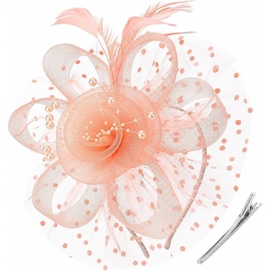 DRESHOW Fascinators Hat Flower Mesh Ribbons Feathers on a Headband and a Clip Tea Party Headwear for Girls and Women(7″ Diameter / Champagne)