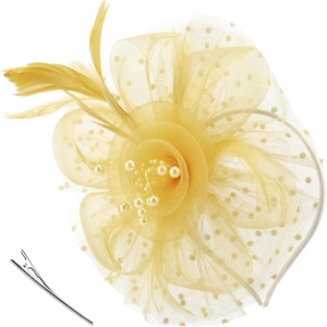 DRESHOW Fascinators Hat Flower Mesh Ribbons Feathers on a Headband and a Clip Tea Party Headwear for Girls and Women(7″ Diameter / Ginger)