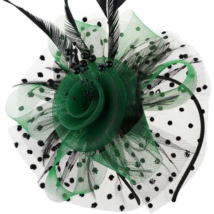 DRESHOW Fascinators Hat Flower Mesh Ribbons Feathers on a Headband and a Clip Tea Party Headwear for Girls and Women(7″ Diameter/ Green Black)