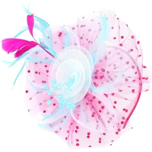 DRESHOW Fascinators Hat Flower Mesh Ribbons Feathers on a Headband and a Clip Tea Party Headwear for Girls and Women(7″ Diameter/ Rose Sky Blue White)