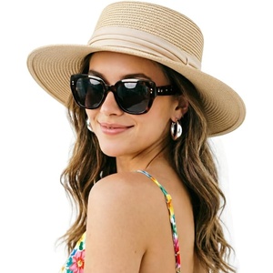 DRESHOW Women Straw Panama Hat Travel Fedora Beach Sun Hat Summer Wide Brim Straw Roll up Hats UPF 50+(1 Pack Boater Hat: Light Beige With Beige Band)