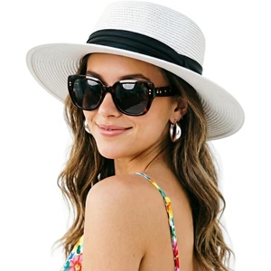 DRESHOW Women Straw Panama Hat Travel Fedora Beach Sun Hat Summer Wide Brim Straw Roll up Hats UPF 50+(1 Pack Boater Hat: White With Black Band)
