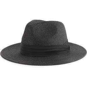 DRESHOW Women Straw Panama Hat Travel Fedora Beach Sun Hat Summer Wide Brim Straw Roll up Hats UPF 50+(Wide Brim Hat: Black)