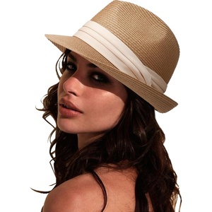 DRESHOW Women Straw Sun Hat Short Brim Panama Travel Fedora Summer Hat Roll Up Beach Cap for Women UPF 50+(1 Pc Straw Hat: Khaki (Beige Ribbon))