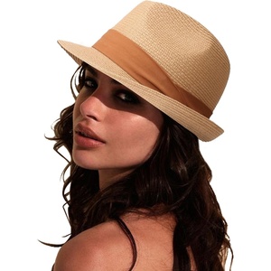 DRESHOW Women Straw Sun Hat Short Brim Panama Travel Fedora Summer Hat Roll Up Beach Cap for Women UPF 50+(1 Pc Straw Hat: Khaki (Brown Ribbon))